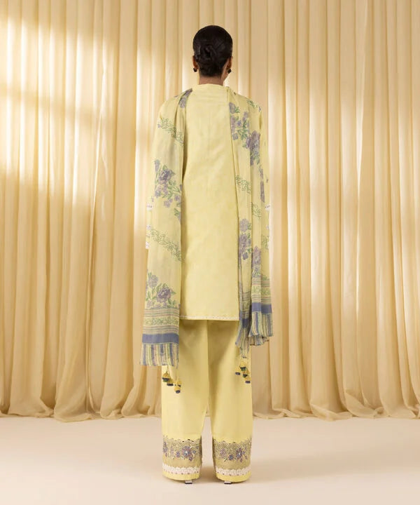 3 Piece - Embroidered Cotton Jacquard Suit
