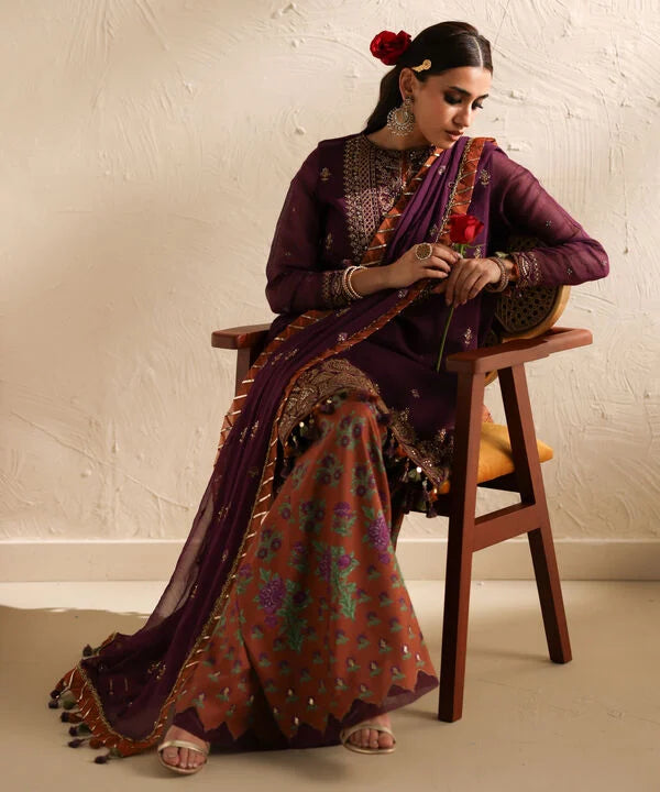 3 Piece - Embroidered Blended Net Suit
