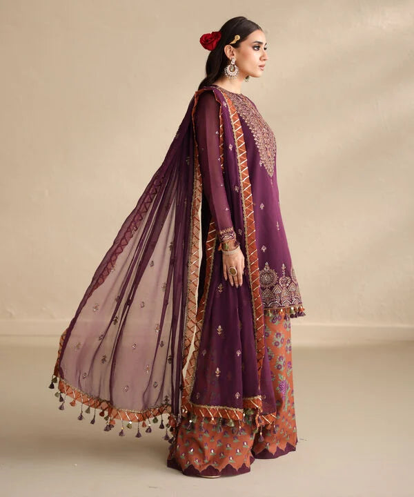 3 Piece - Embroidered Blended Net Suit