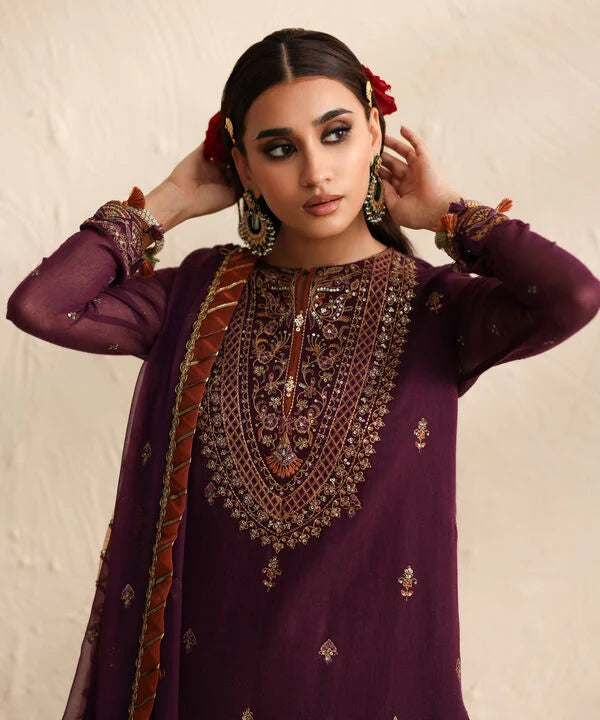 3 Piece - Embroidered Blended Net Suit