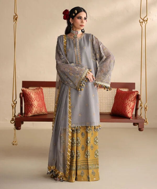 3 Piece - Embroidered Blended Net Suit