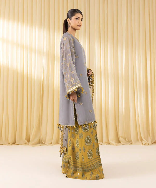 3 Piece - Embroidered Blended Net Suit