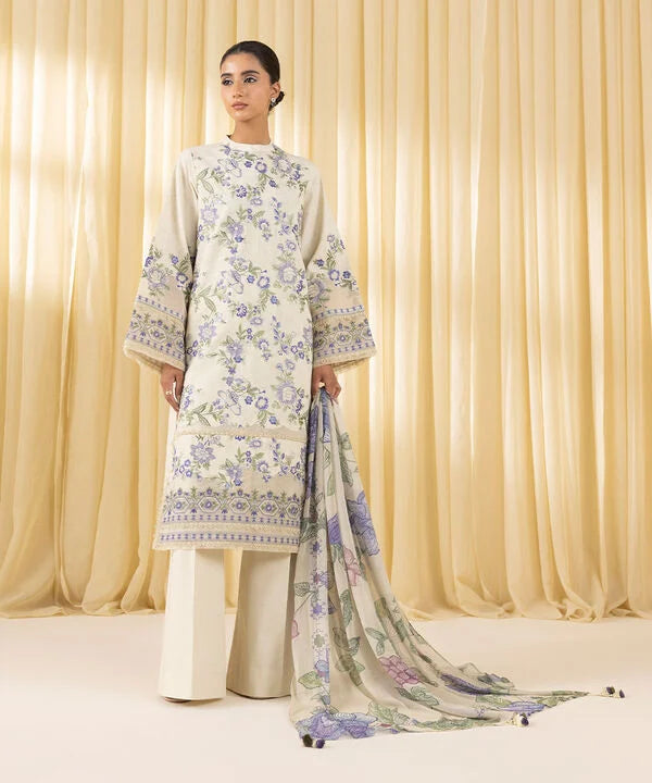 3 Piece - Embroidered Cotton Jacquard Suit