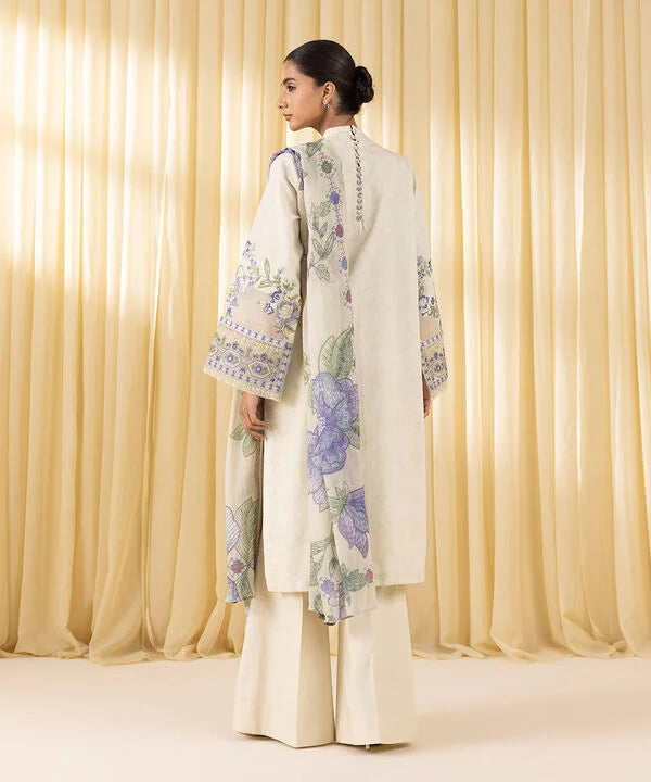 3 Piece - Embroidered Cotton Jacquard Suit