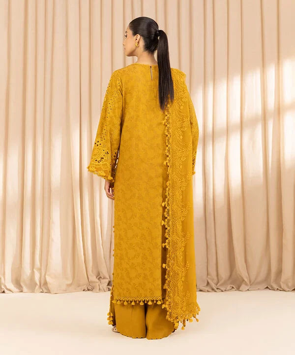 3 Piece - Embroidered Cotton Jacquard Suit