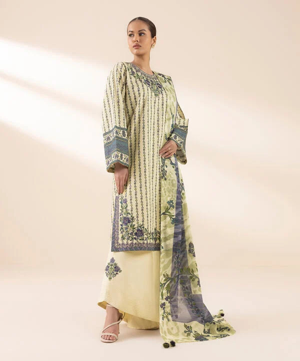 3 Piece - Embroidered Zari Lawn Suit