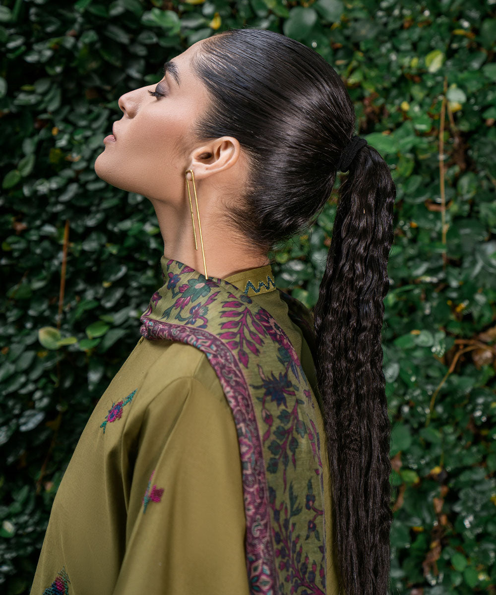 3 Piece - Embroidered Cotton Satin Suit