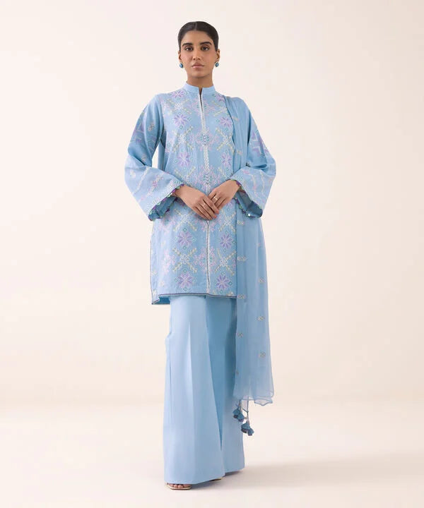 3 Piece - Embroidered Dobby Suit