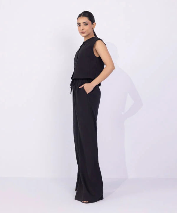 Wide-Leg Textured Trousers