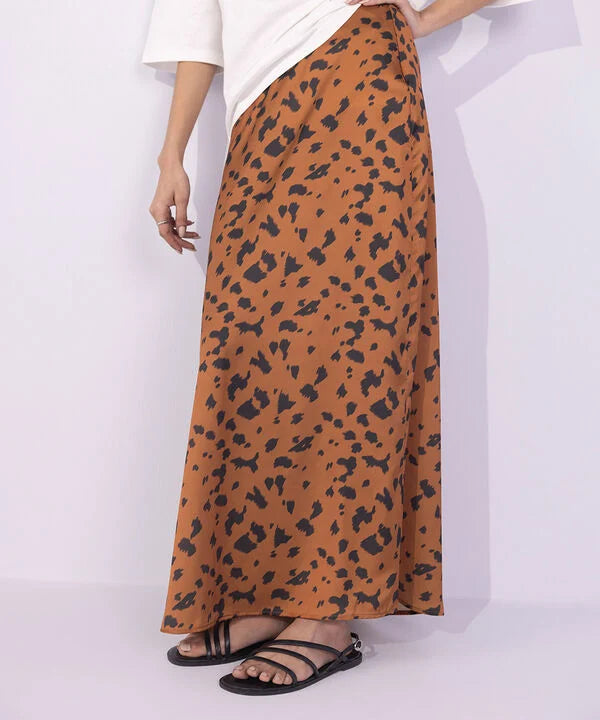 Animal Print Satin Skirt