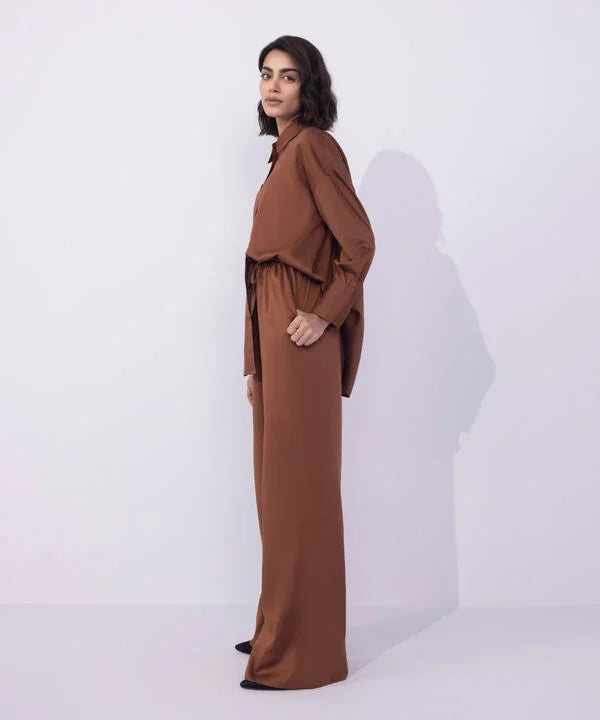 Wide-Leg Cotton-Satin Trousers